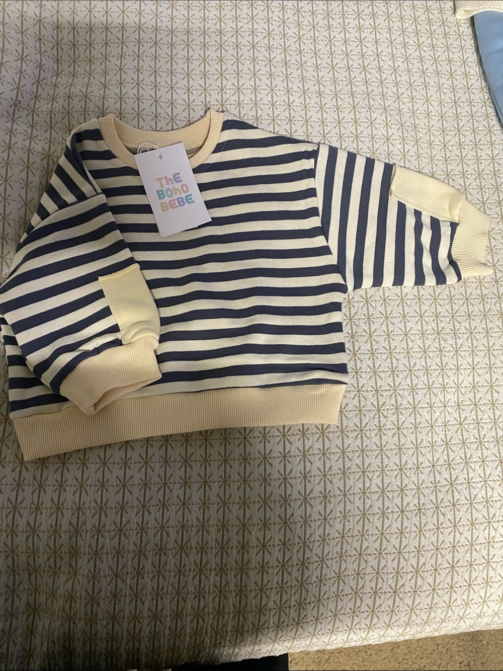 Boho Bebe Navy & Cream Striped Crew Sweatshirt, size 12m